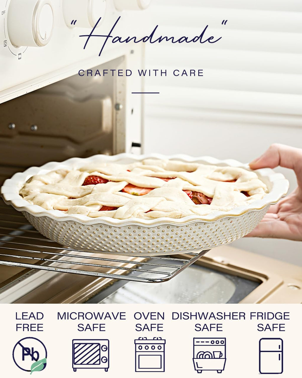 getstar Ceramic Pie Pan, 9 inch Pie Dish for Baking, Non-Stick, Oven & Dishwasher Safe, Farmhouse Decor Quiche Baking Dish, Pie Plate, Deep Dish Pie Pan (Embossed Dots)