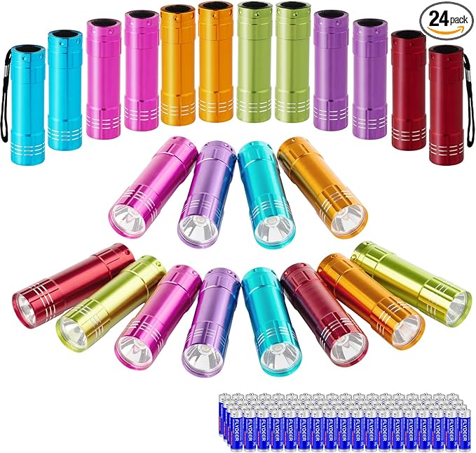 KunHe 24 Pack Small Mini Flashlights Bulk with Batteries Aluminum LED Flash Lights for Party Favor Camping Gift to Christmas Stocking Stuffers