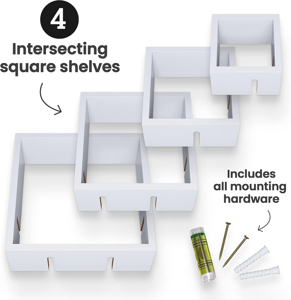 Greenco Gray Floating Cube Shelves - Intersecting Wall Mounted Shelves - Bedroom Decor for Men - Wall Decor Square Shelves for Bedrooms, Living Rooms & More - Set of 4 Box Shelves
