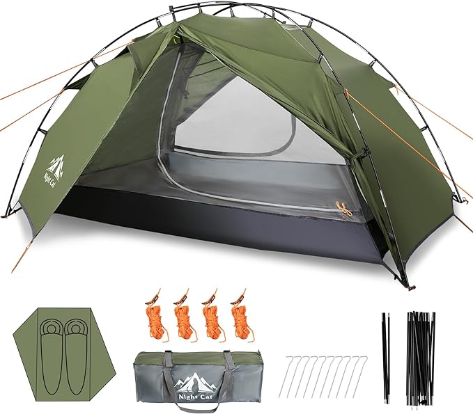Night Cat Backpacking Tents 2 Persons Fast Setup Hiking Camp Tent with Foldable Pole Double Layers Two Doors Waterproof Lightweight Compact 7x4.4ft
