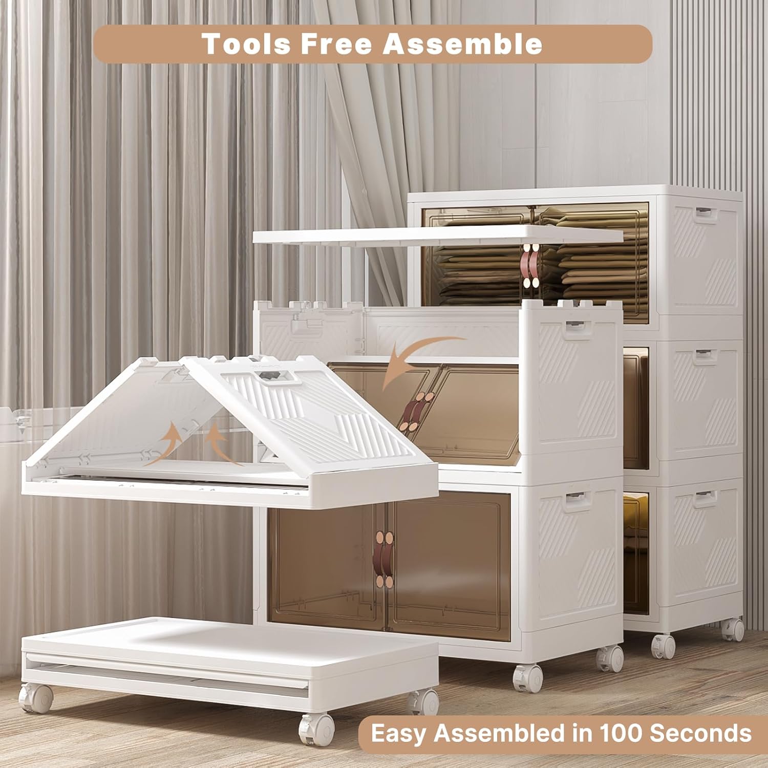 Extra Large Stackable Storage Bins with Lids and Wheels, Foldable Collapsible Closet Organizers,504QT-168QT/42GAL*3Pack Plastic Stackable Storage drawers for bedroom Dorm