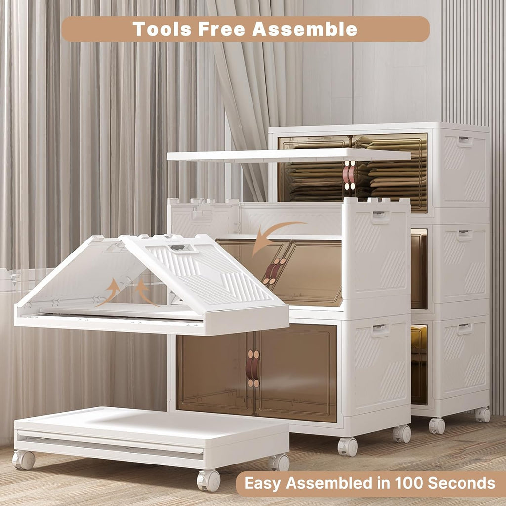 Extra Large Stackable Storage Bins with Lids and Wheels, Foldable Collapsible Closet Organizers,672QT-168QT/42GAL*4Pack Plastic Stackable Storage drawers for bedroom Dorm