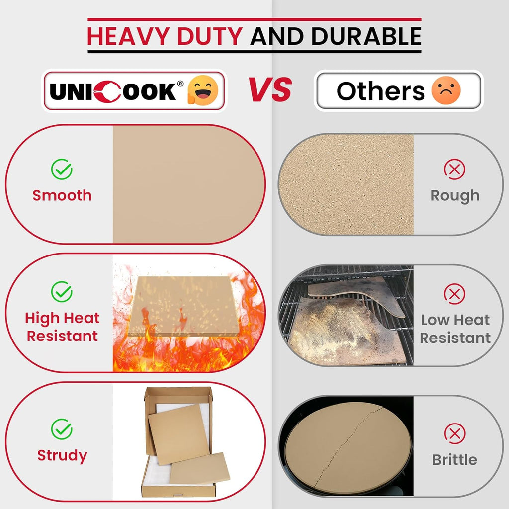 Unicook Pizza Stone for Oven and Grill, 11 Inch Square Baking Stone for Bread, Small Cordierite Oven Grill Pizza Pan, Thermal Shock Resistant, Including Dough Scraper