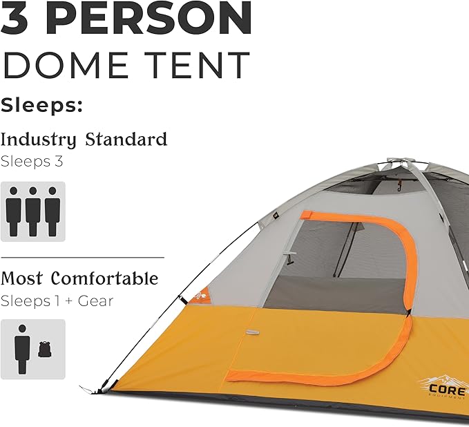 CORE Tent for Family Camping, Hiking and Backpacking | 3 Person / 4 Person / 6 Person / 9 Person Person Dome Camp Tents with Included Tent Gear Loft for Outdoor Accessories