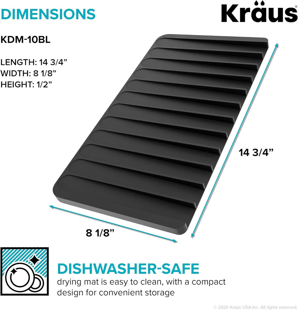 Kraus Self-Draining Silicone Dish Drying Mat or Trivet for Kitchen Counter in Black, KDM-10BL