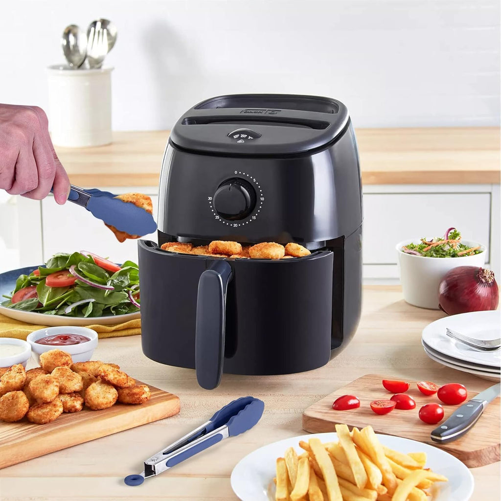 Hotec Mini Silicone Kitchen Tongs for Cooking - 7-Inch Small Serving Tongs with Silicone Tips, Set of 3 (Classic Blue)