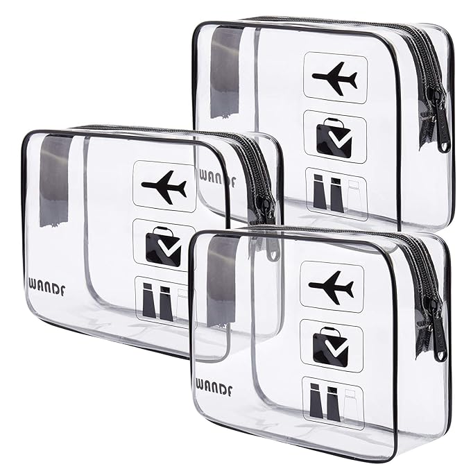 TSA Approved Clear Travel Toiletry Bag wih Zippers Carry-on Travel Accessories Quart Size Toiletries Cosmetic Pouch Makeup Bags for Men and Women (3pcs)