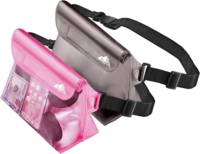 HEETA 2/3/4 Pack Waterproof Pouch with Waist Strap, Screen Touchable Dry Bag with Adjustable Belt for Phone Valuables for Kayaking, Swimming, Snorkeling, Boating, Fishing, Surfing & Beach