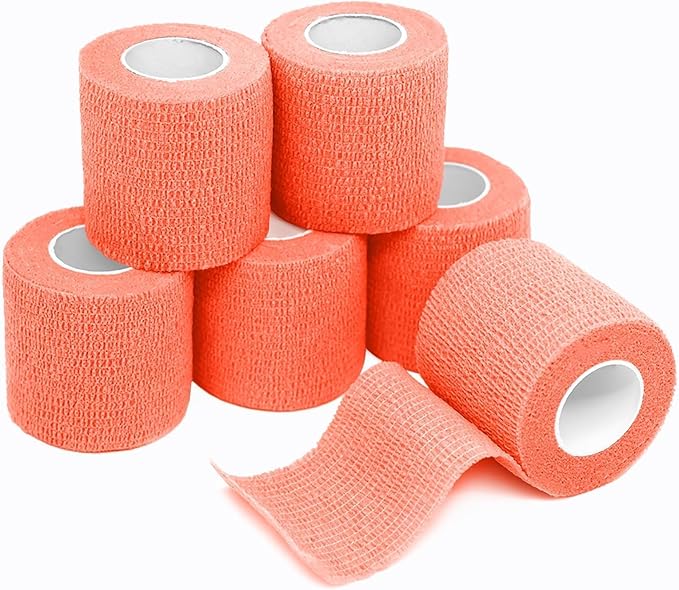 FriCARE Self Adhesive Bandage Wrap, Medical Tape in First Aid Kit, Cohesive Bandages for Wounds Sport Vet, FSA/HSA Eligible, 2 Inches X 5 Yards 6 Rolls, Fluorescent Orange