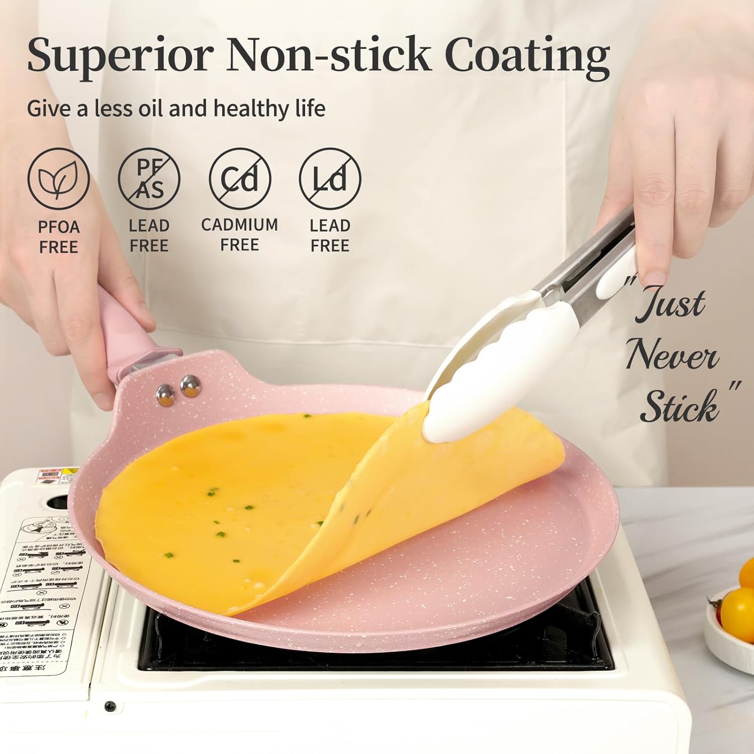 11 inch Nonstick Crepe Pan, Granite Coating Flat Skillet Dosa Tawa Tortilla Pan, Pink Large Pancake Griddle Comal Pan, Compatible with All Stovetops, PFOA Free