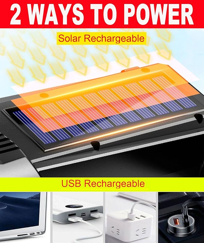 LED Searchlight LED Lantern, Solar Rechargeable Super Bright 10000LM Handheld LEDs Spotlight, Multifunctional Camping Lamp Work Lights, 7 Light Modes, Power Bank, IPX4 Waterproof, for Emergency