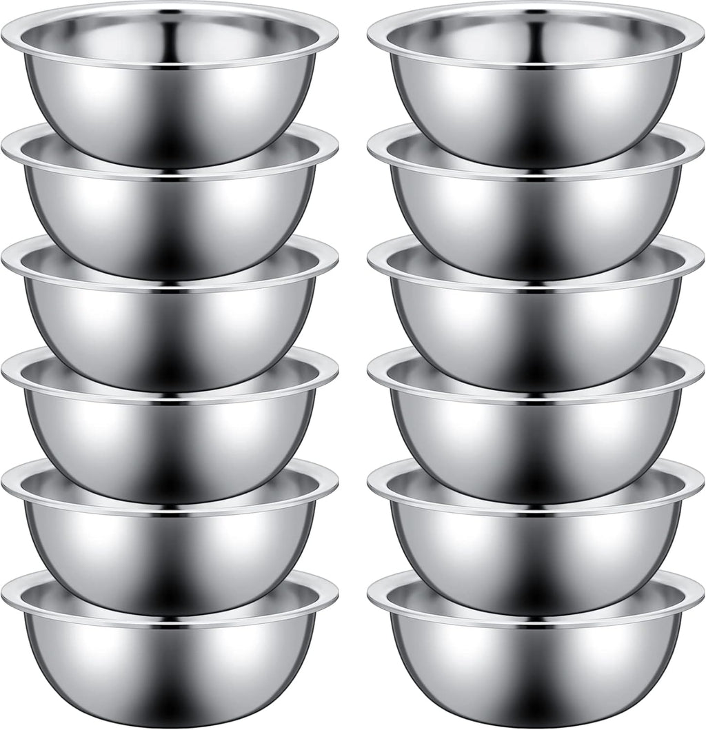 Pinkunn Set of 12 Stainless Steel Mixing Bowls, Nesting Metal Prep Salad Bowl Bulk Kitchen Large Reusable Baking Food Container for Hotel Restaurant Home Cooking, Silver(11.8 x 3.74 Inch)
