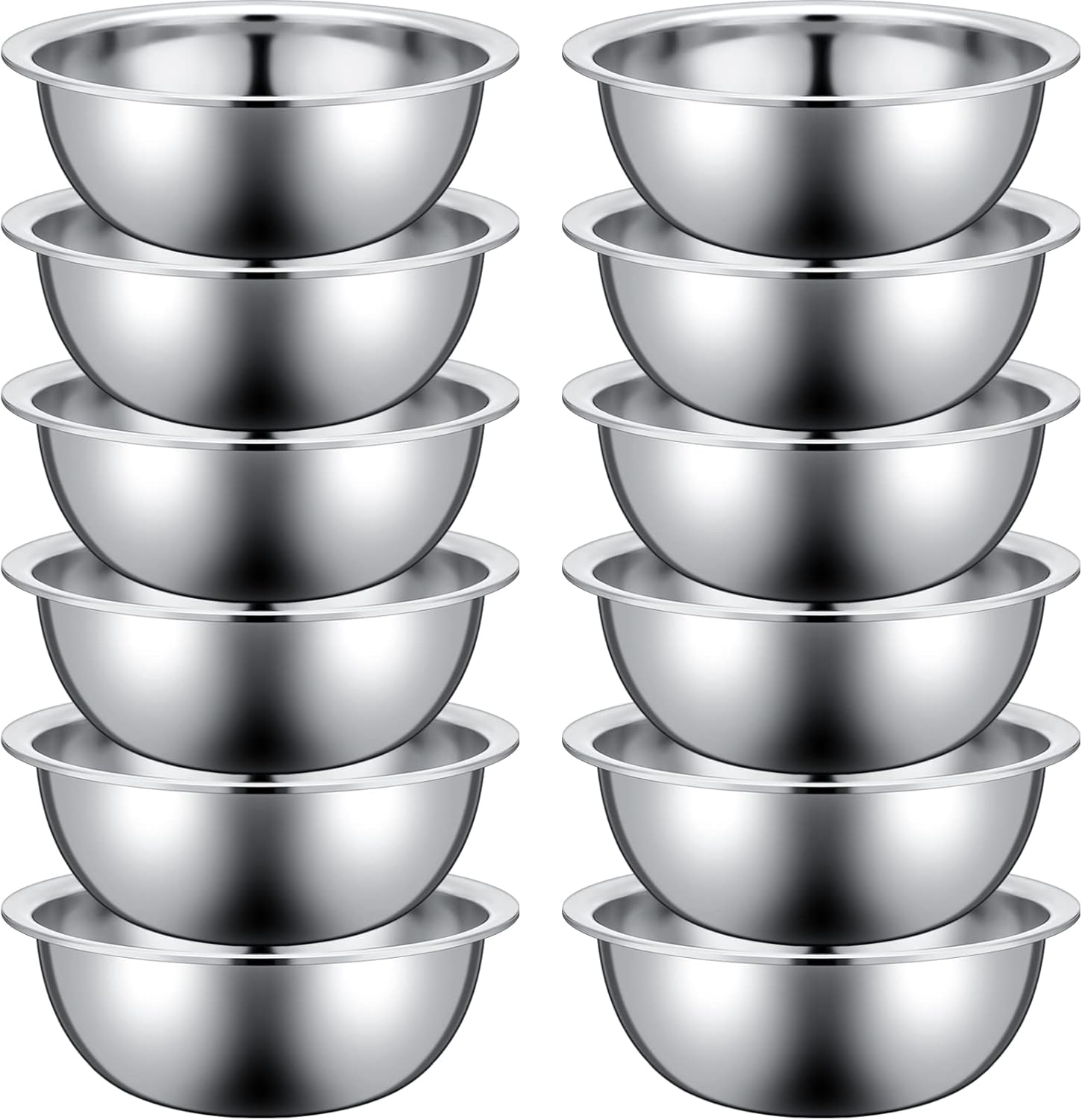 Pinkunn Set of 12 Stainless Steel Mixing Bowls, Nesting Metal Prep Salad Bowl Bulk Kitchen Large Reusable Baking Food Container for Hotel Restaurant Home Cooking, Silver(9.45 x 3.15 Inch)