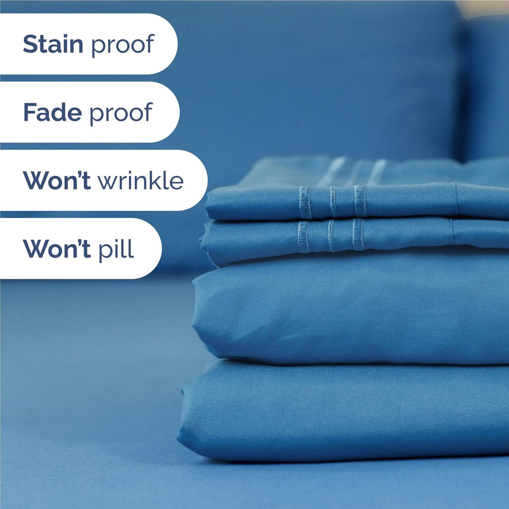 Full Size 4 Piece Sheet Set - Comfy Breathable & Cooling Bed Sheets Set - Hotel Luxury Bedding for Women, Men, Kids, Teens, Boys & Girls - Deep Pockets, Soft and Wrinkle Free - Oeko-Tex - Denim Blue