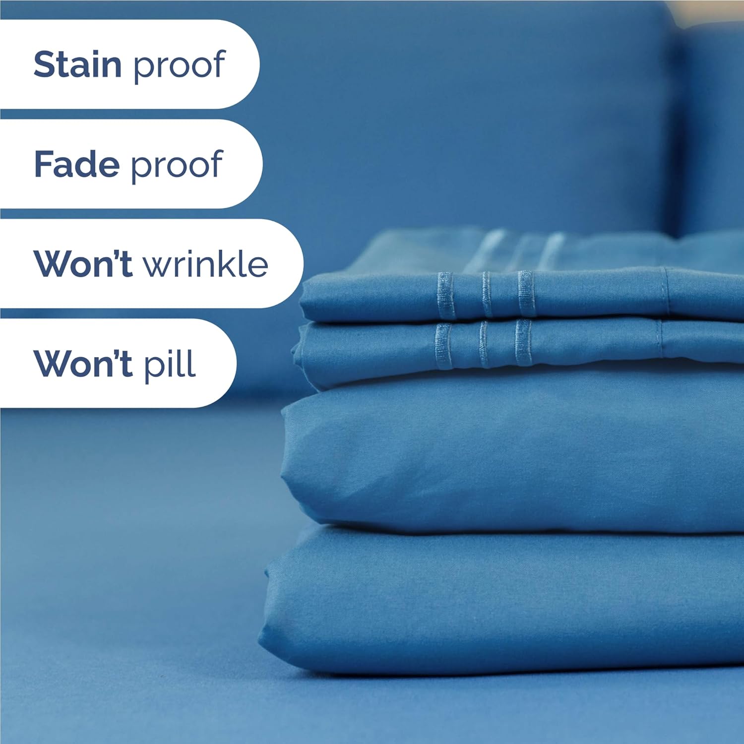 Full Size 4 Piece Sheet Set - Comfy Breathable & Cooling Bed Sheets Set - Hotel Luxury Bedding for Women, Men, Kids, Teens, Boys & Girls - Deep Pockets, Soft and Wrinkle Free - Oeko-Tex - Denim Blue