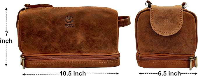 RusticTown Leather Toiletry Bag for Men - Travel Shaving Dopp Kit - Bathroom Shower Toiletries Organizer - Cosmetic Make up Bag for Women