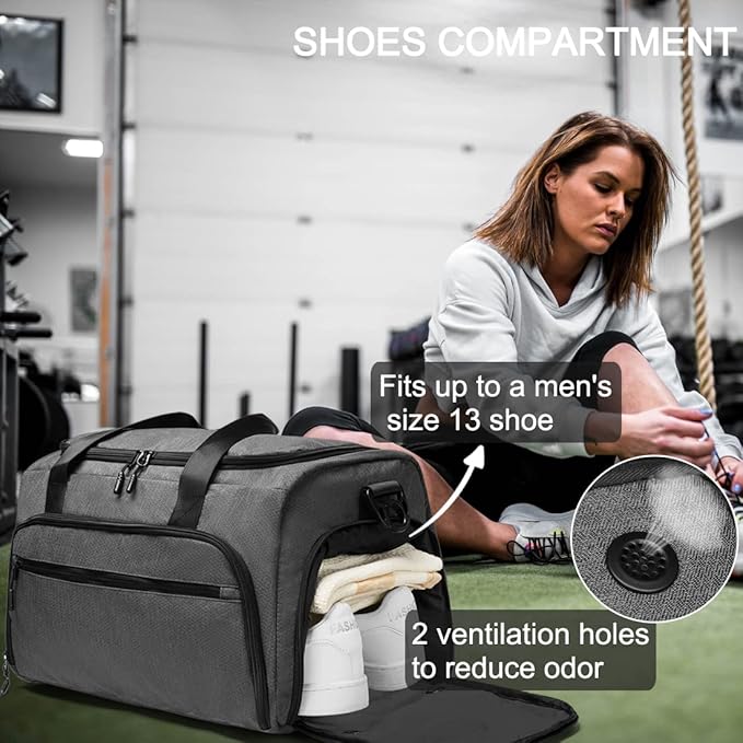 Gym Bag for Men Women, Small Fitness Workout Sports Bag with Wet Pocket & Shoes Compartment, Water Resistant Overnight Weekender Duffel Bag