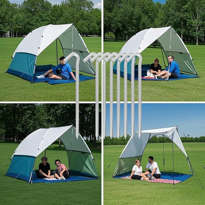 9 Inches 8 Pack Heavy Duty Tent Stakes, Metal Ground Stakes for Camping, Garden or Inflatable, Galvanized Steel Pegs for Yard and Outdoor Decorations