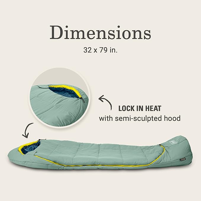 Coleman Big Bay 20°F Sleeping Bag, Adult Mummy Sleep Sack with Headrest