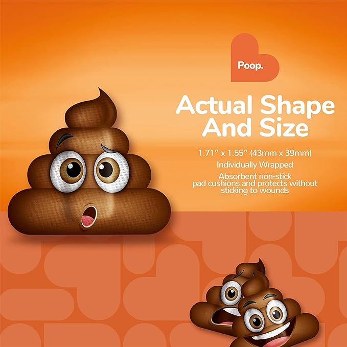 BioSwiss Bandages, Poop Shaped Self Adhesive Bandage, Latex Free Sterile Wound Care, Fun First Aid Kit Supplies for Kids, 24 Count