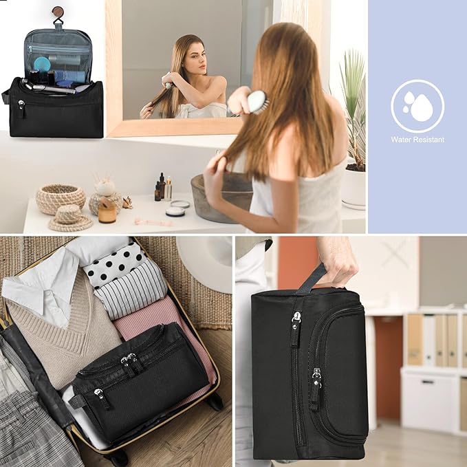 Hanging Toiletry Bag for Women and Men Traveling Makeup Large Capacity Cosmetics Portable Dopp Kit Storage Organizer Bag with Hanging Hook for Toiletries Brushes Shaving Tools (Black)