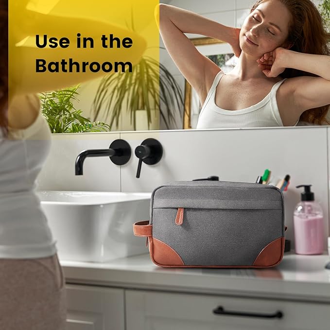 Vorspack Large Toiletry Bag Hanging Dopp Kit for Men Water Resistant Canvas Shaving Bag with Large Capacity for Home Travel - Light Grey