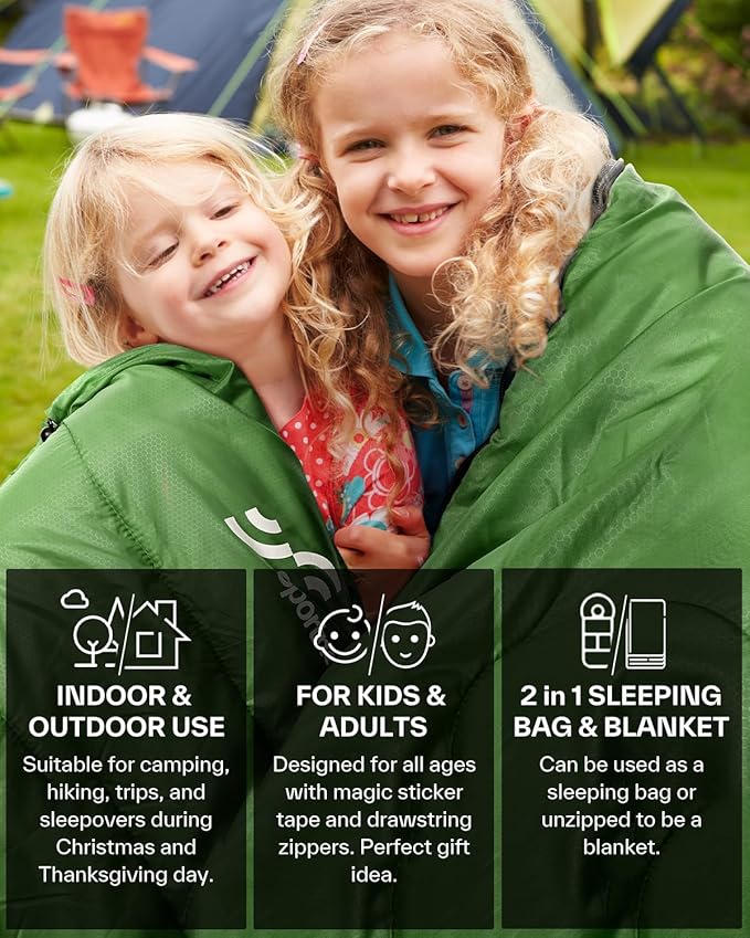 Sportneer Sleeping Bags for Adults, Warm & Cold Weather Sleeping Bag for Adults Kids Boys Girls - Lightweight Compact Camping Gear Equipment, Traveling, Backpacking, Hiking