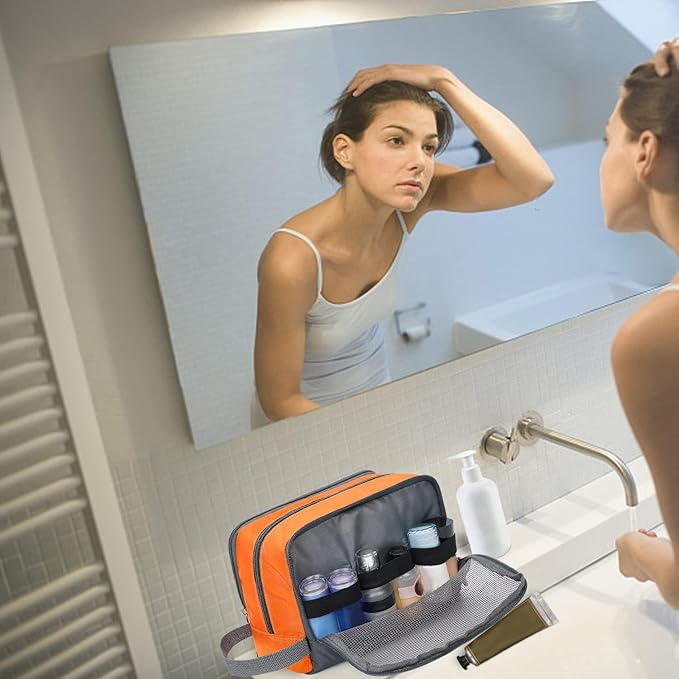 Toiletry Bag for Men/Women Hanging Dopp Kit Water Resistant Shaving Bag Small Toiletry Bag for Traveling (Orange)