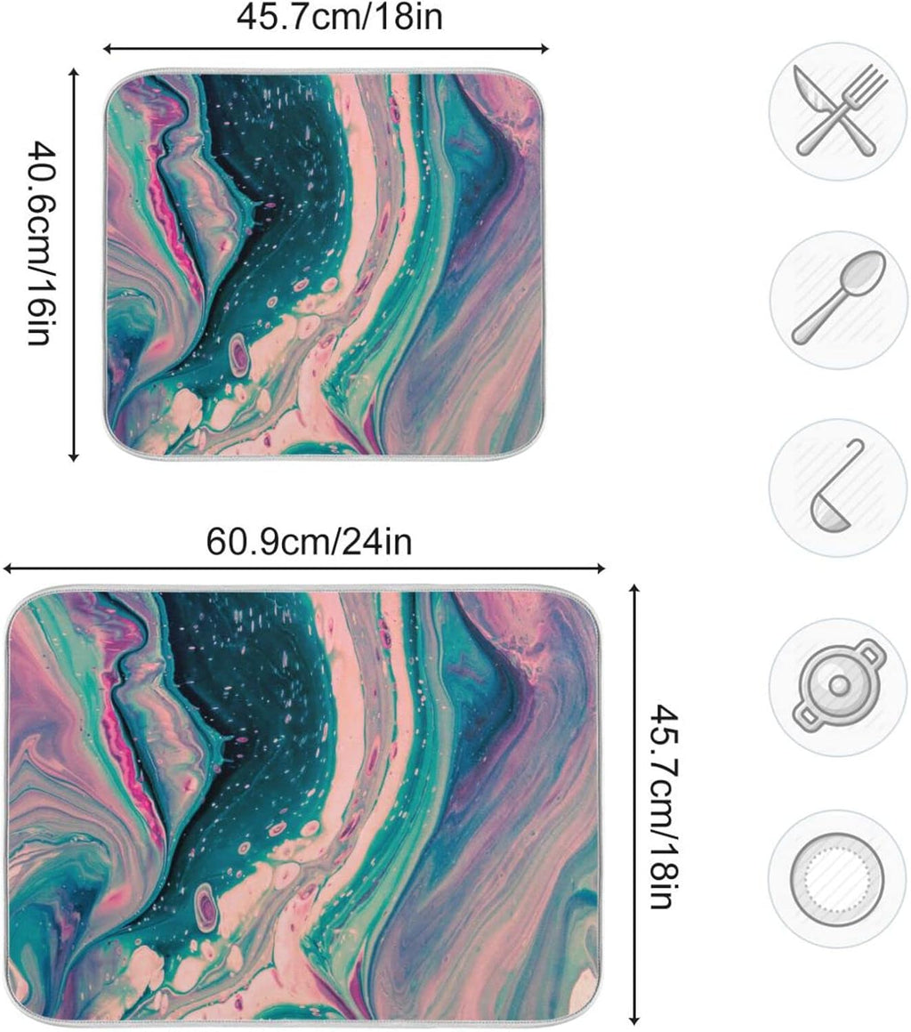 Super Absorbent Dish Drying Mat, Microfiber Fast-Drying Dish Mat, 16" x 18", Kitchen Dish Drying Pad, Marble Pink Green