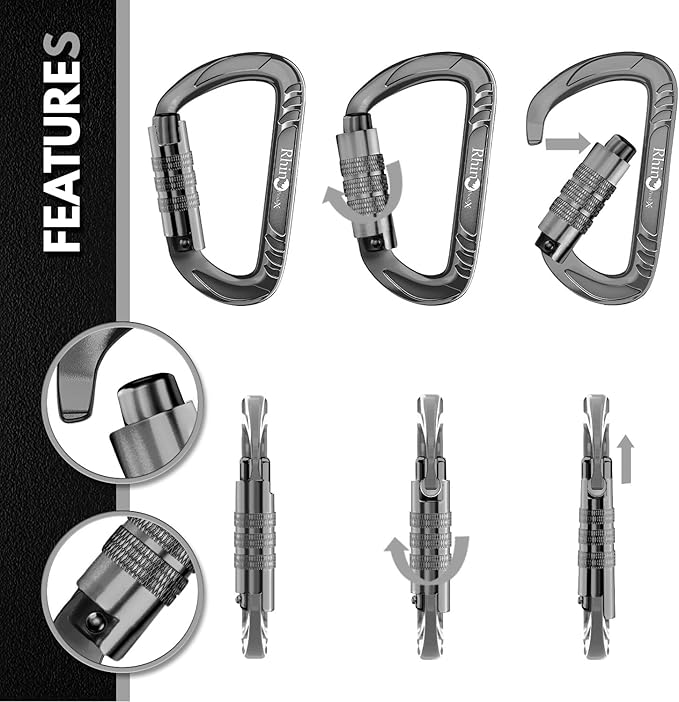 12kN (2697 lbs) Heavy Duty, Locking, Auto Locking, Wiregate Carabiner Clips, for Securing Pets, Outdoor, Camping, Hiking, Hammock, Dog Leash Harness, Keychains