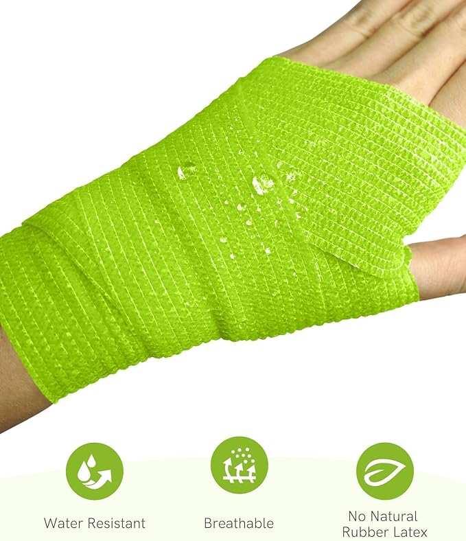 FriCARE Self Adhesive Bandage Wrap, Medical Tape in First Aid Kit, Cohesive Bandages for Wounds Sport Vet, FSA/HSA Eligible, 2 Inches X 5 Yards 6 Rolls, Grass Green