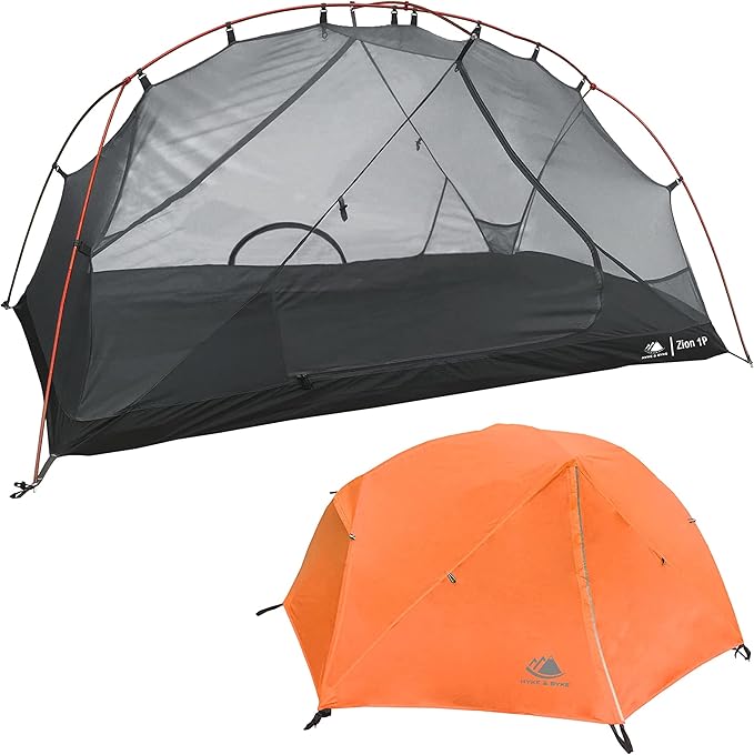 Hyke & Byke Zion Hiking & Backpacking Tent - 3 Season Ultralight, Waterproof Tent for Camping w/Rain Fly and Footprint - 1 Person - Orange