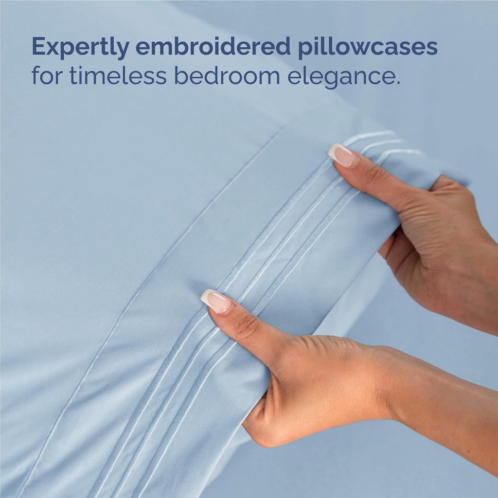 Full Size 4 Piece Sheet Set - Comfy Breathable & Cooling Bed Sheets Set - Hotel Luxury Bedding for Women, Men, Kids, Teens, Boys & Girls - Deep Pockets, Soft and Wrinkle Free - Oeko-Tex - Light Blue