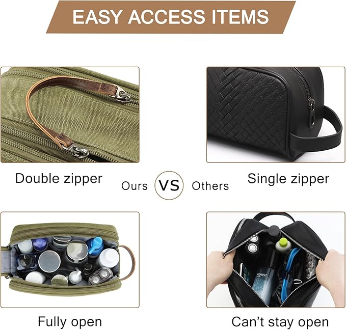 BAGSMART Toiletry Bag for Men, Canvas Travel Toiletry Organizer Dopp Kit Water-resistant Shaving Bag for Toiletries Accessories (Green, Medium)