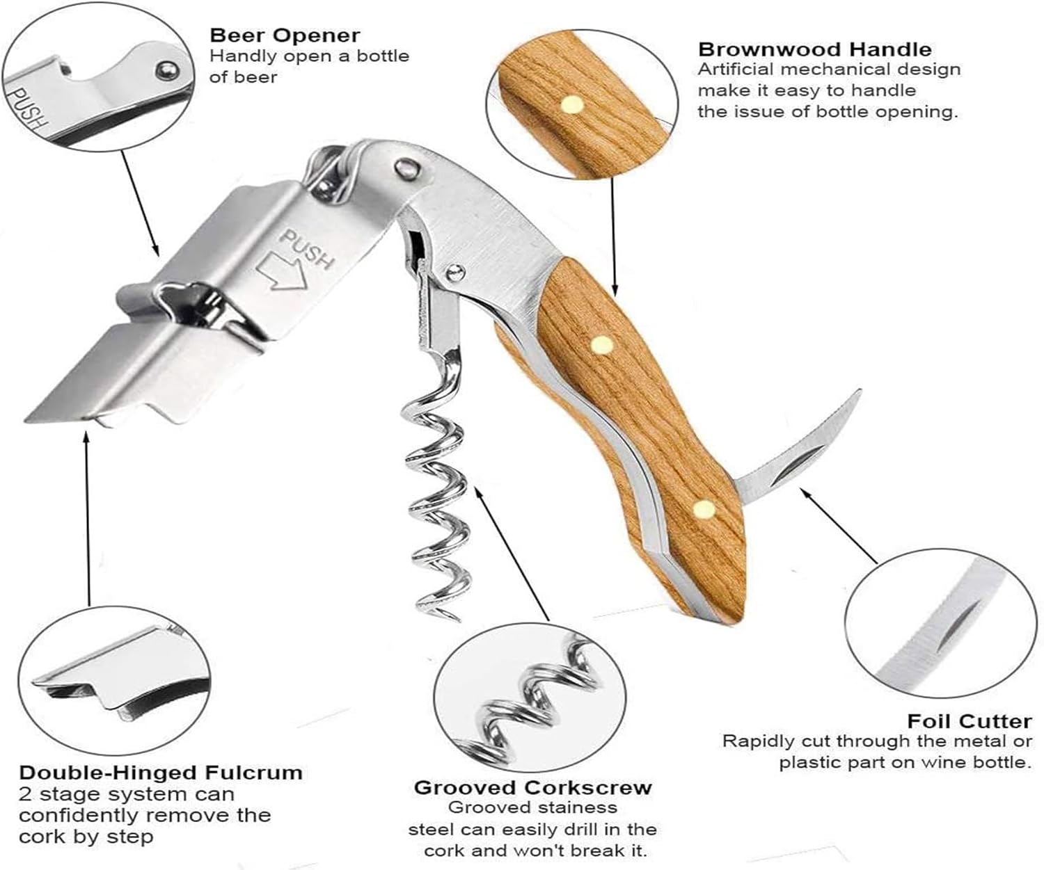 Professional Waiter Corkscrew Wine Key for Bartenders Set of 3,With Long Rosewood Handle Stainless Steel Handle Wine Opener for Bar Restaurant Waiters, Sommelier, Bartend (Big Wood 3 Packs)