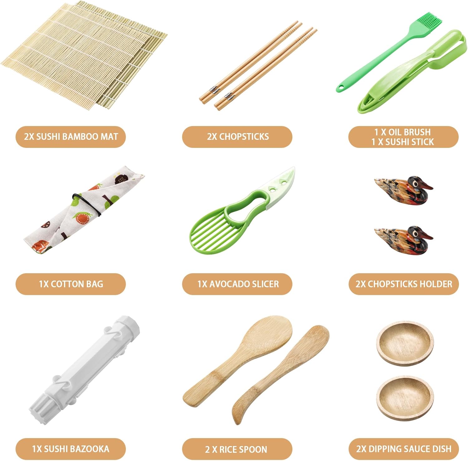 Sushi Making Kit, Sushi Maker for Beginners Sushi Roller Kit with Sushi Bazooka, Sushi Rolling Mat, Sauce Dishes (Style 1)