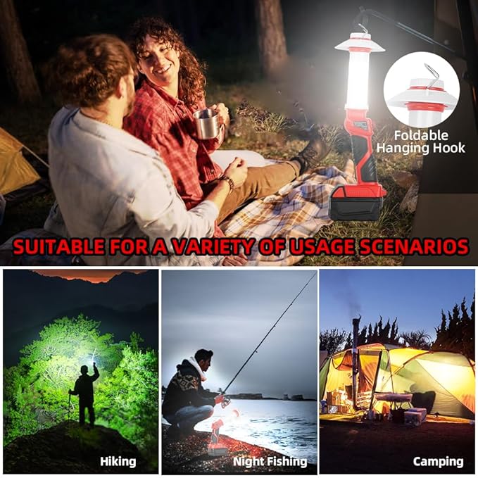 8W 800LM Lantern for Milwaukee 18V M18 Li-Ion Outdoor Portable Camping Lantern with Hook, USB Output, Emergency Light, Perfect for Camping, Hiking, and Outdoor Activities(Battery not Included)