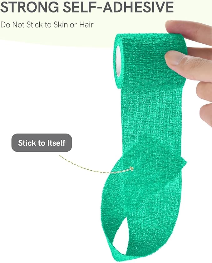 FriCARE Self Adhesive Bandage Wrap, Medical Tape in First Aid Kit, Cohesive Bandages for Wounds Sport Vet, FSA/HSA Eligible, 2 Inches X 5 Yards 6 Rolls, Teal