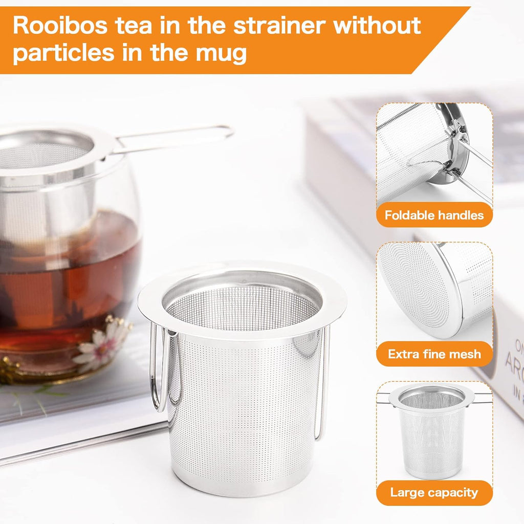 2Pack Tea Strainer, Stainless Steel Tea Infuser Basket Sitting in Mugs, Evmliy Tea Infusers for Loose Tea, Fine Mesh Tea Diffuser Long-Handled Tea Strainers Filters, Tea Steeper for Leaf (2Pack)