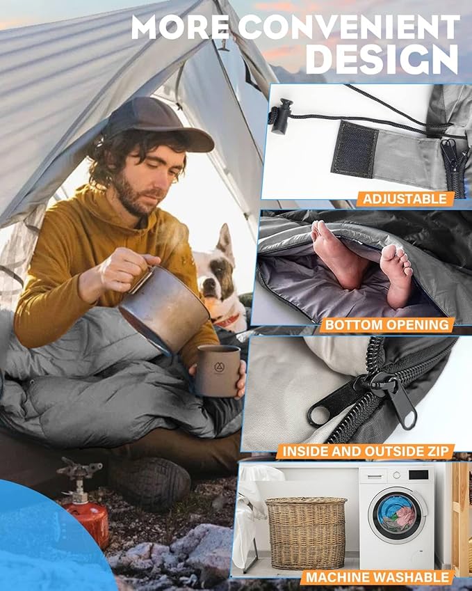 Rantizon Sleeping Bags for Adults Backpacking Lightweight Waterproof- Cold/Warm Weather Sleeping Bag for Mens Kids Boys Girls Camping Essentials Hiking Outdoor Travel Hunting with Compression Bags