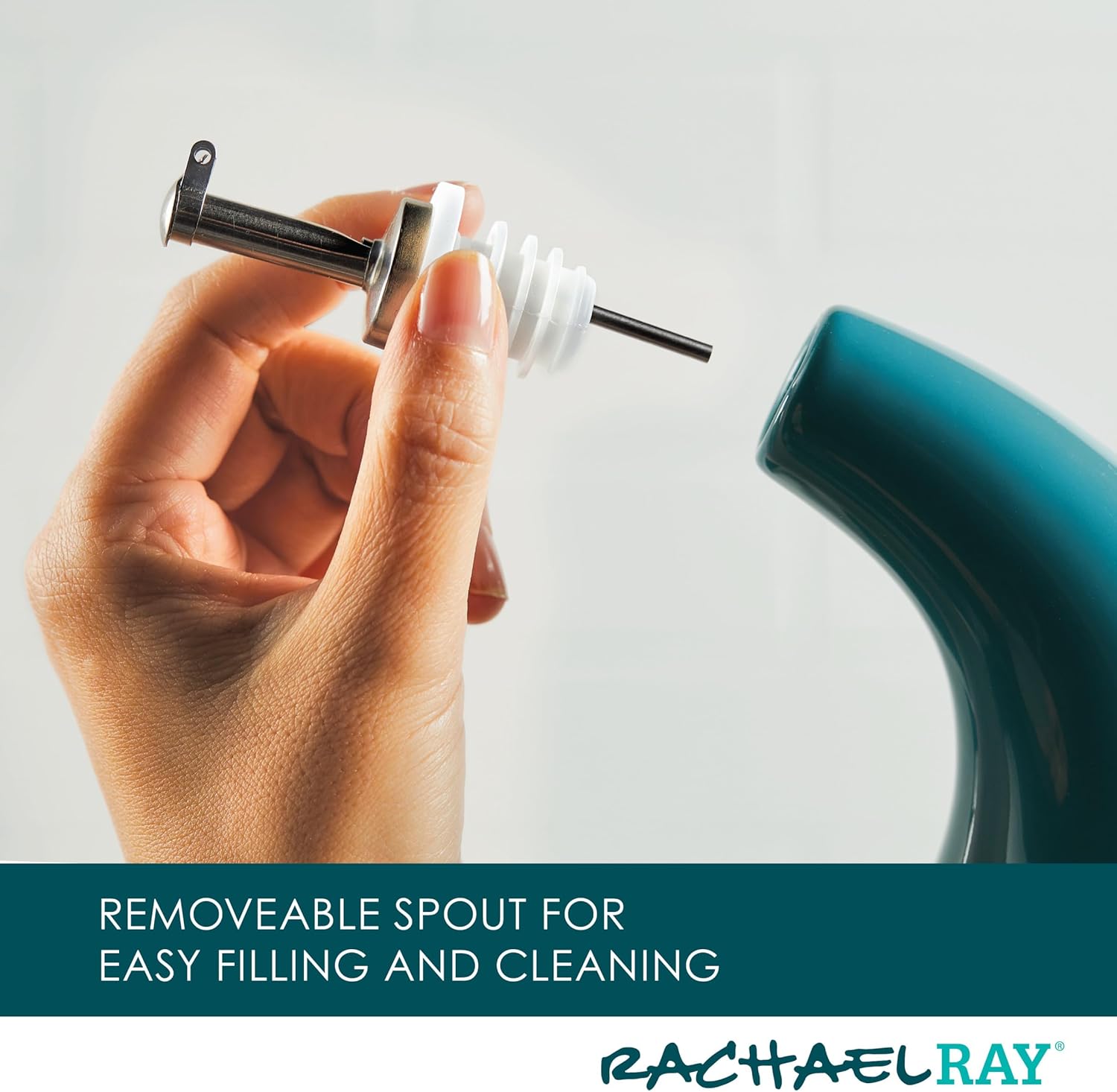 Rachael Ray Ceramics EVOO Oil and Vinegar Dispensing Bottle, 24 Ounce, Turquoise