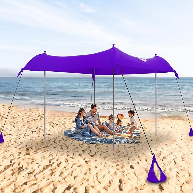 UMARDOO Family Beach Tent Canopy Sun Shade Portable, Large Compact Beach Sun Shelter Easy Setup with Packable Bag for Outdoor Travel (Purple, 12X12 FT. 4Poles)