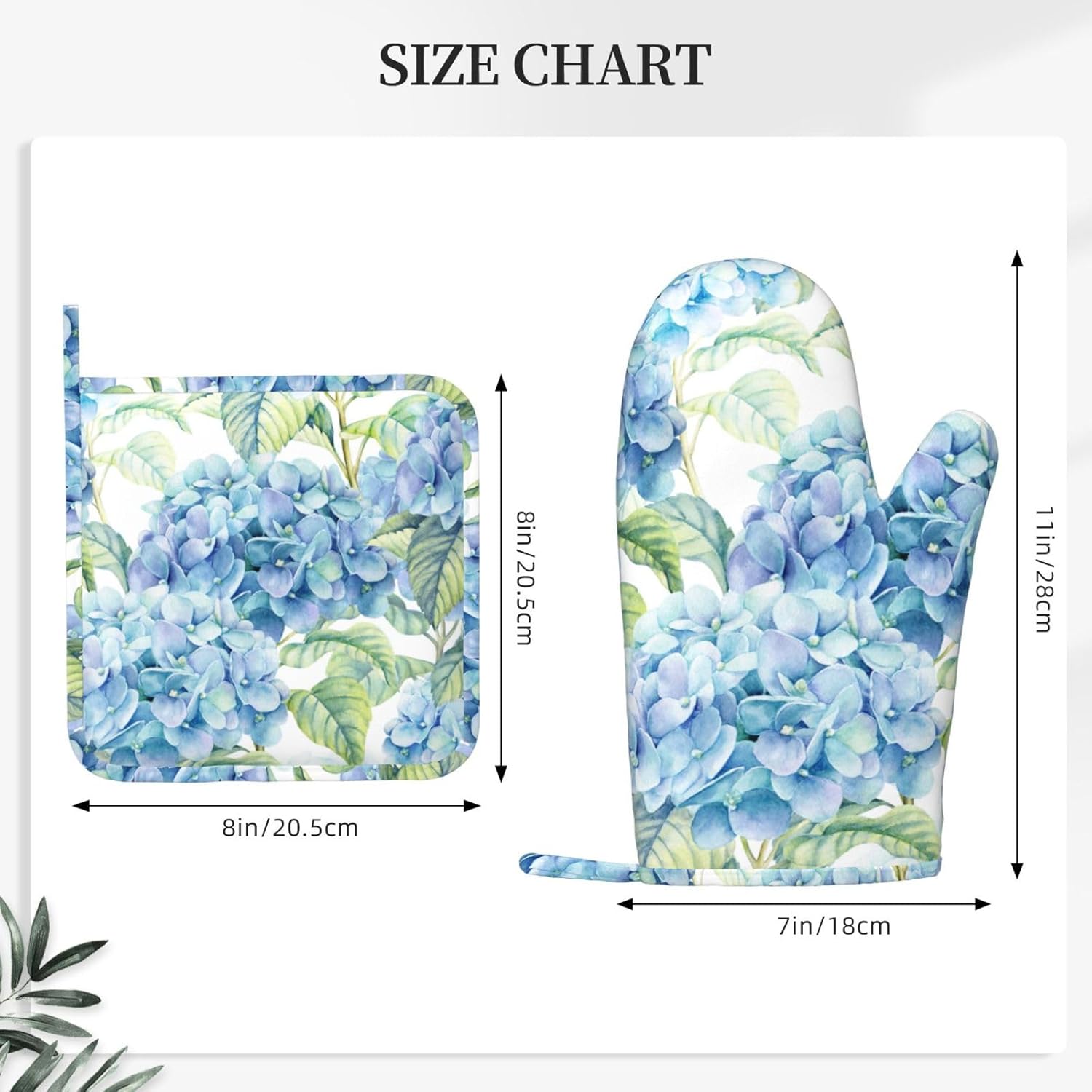 Blue Hydrangea Flowers Watercolor Oven Mitts Pot Holders Set Silicone Kitchen Oven Mitts Heat Resistant Potholders Non-Slip 4pcs Hot Pads and Oven Gloves Sets for Baking,Cooking,BBQ,Grilling