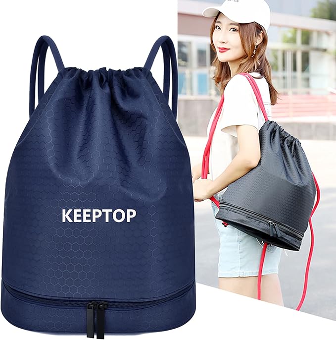 Waterproof Drawstring swim Bag Sackpack Backpack,Dry Wet Depart,Swimming Gym Yoga Sport Shoulder Rucksack Daypacks Casual Bags (DARK BLUE)