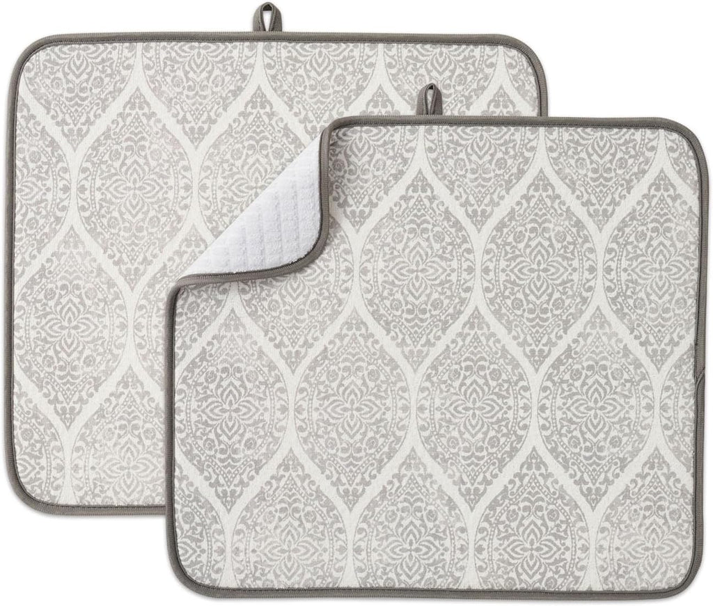 FRESHMINT Printed Dish Drying Mats for Kitchen Counter 2 Pack Absorbent Reversible Drying Mats Microfiber Kitchen Countertop Protector Dishes Drying Pad Extra Large 18"x16" Dish Mat