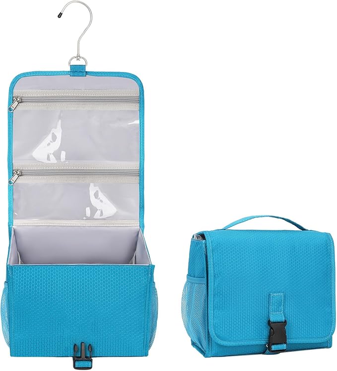 Relavel Hanging Toiletry Bag for Women and Men, Small Travel Bag for Girls Compact Size with Multiple Compartments Waterproof Travel Kit Wash Bag Makeup Storage Organizer Gym Shower Bag Blue