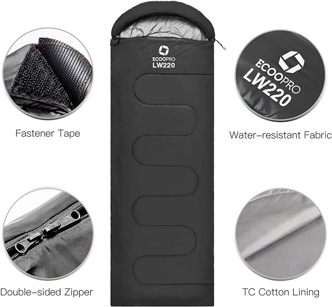 ECOOPRO Warm Weather Sleeping Bag - Portable, Waterproof, Compact Lightweight, Comfort with Compression Sack - Great for Outdoor Camping, Backpacking & Hiking-83 L x 30" W Fits Adults