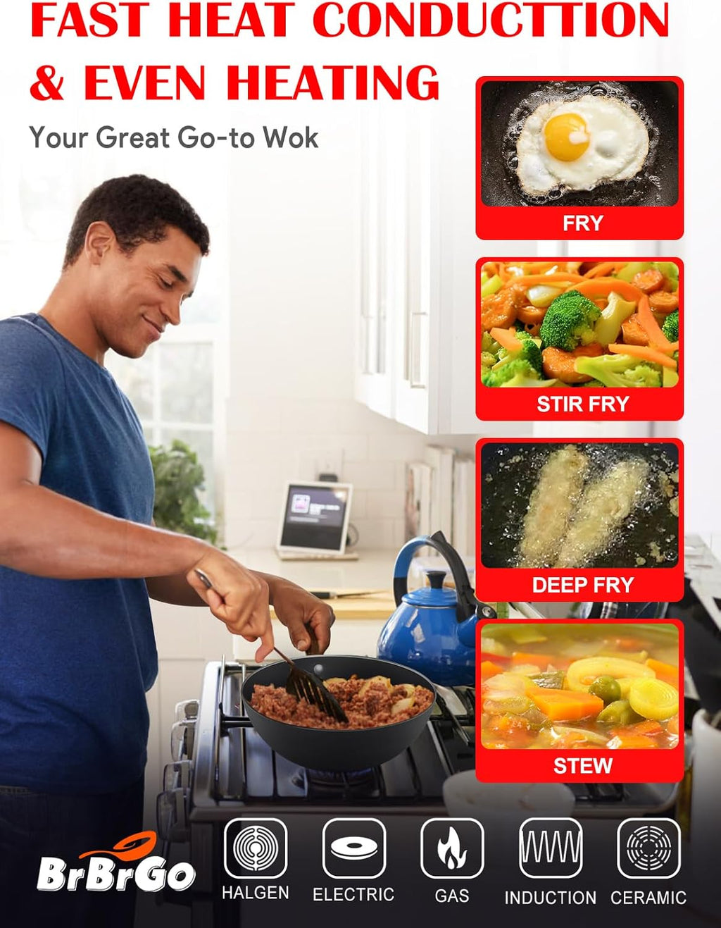 Carbon Steel Pan, 9.5-Inch Stir-Fry Woks & Pans Set with Glass Lid, 1.65lb Lightweight No Chemical Coated Flat Bottom Small Wok for 1-2 Servings