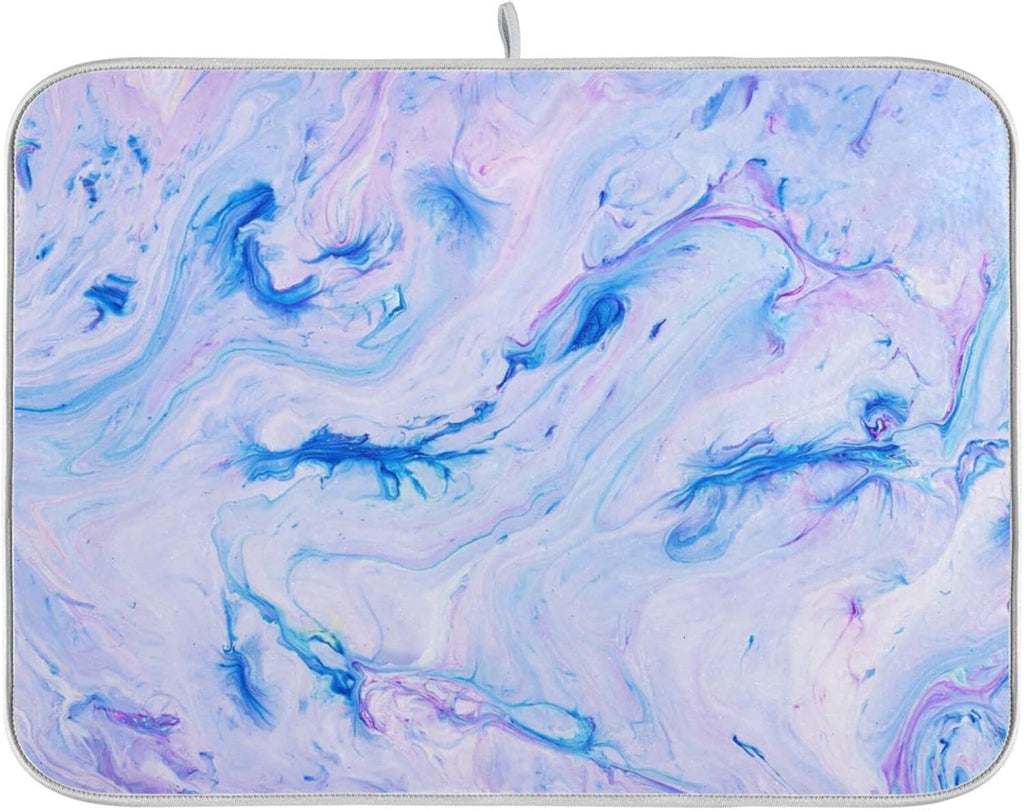 Super Absorbent Dish Drying Mat, Microfiber Fast-Drying Dish Mat, 24" x 18", Kitchen Dish Drying Pad, Marble Blue Pink