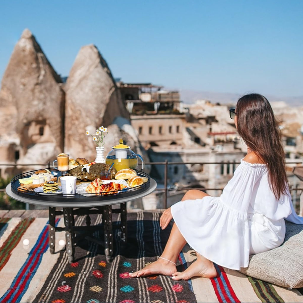 21" Oak Wooden Lazy Susan Turntable for Dining Table, Extra Large Round Lazy Susans Organizer for Kitchen Countertop Charcuterie Boards Cheese Board Organization and Storage Black Home Decor